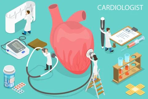 3D Isometric Flat Vector Conceptual Illustration of Cardiologist. Stock Illustration