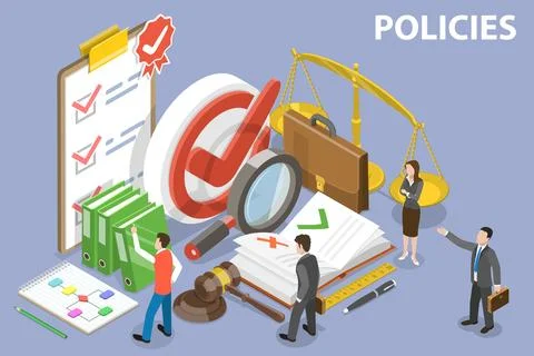 3D Isometric Flat Vector Conceptual Illustration of Policies. Stock Illustration