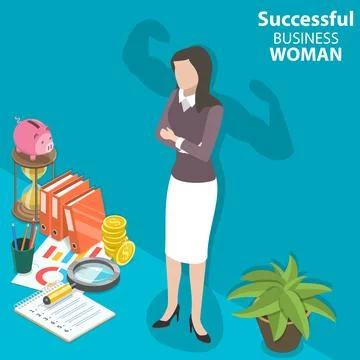 3D Isometric Flat Vector Conceptual Illustration of Successful Confident Woman. Stock Illustration