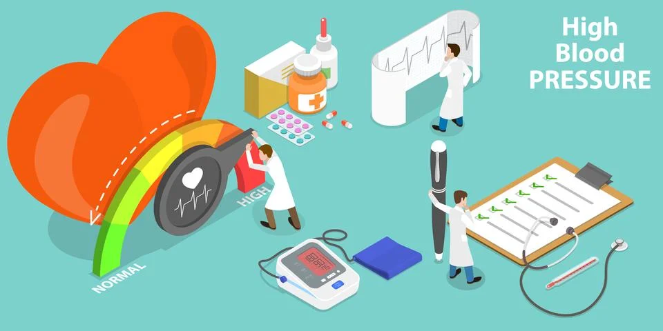 3D Isometric Flat Vector Conceptual Illustration of High Blood Pressure. Stock-Illustration