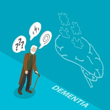 3D Isometric Flat Vector Conceptual Illustration of Dementia Health Disorder. Stock Illustration