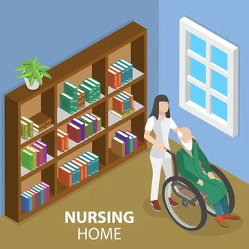 3D Isometric Flat Vector Conceptual Illustration of Nursing Home Care. Stock Illustration