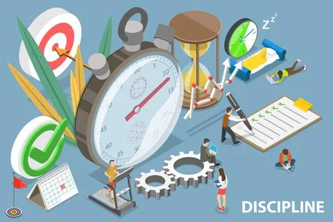 3D Isometric Flat Vector Conceptual Illustration of Discipline and Self Control. Stock Illustration