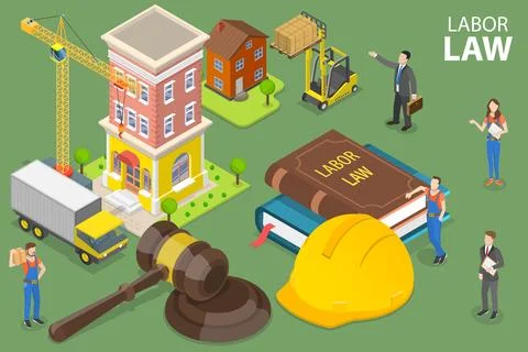 3D Isometric Flat Vector Conceptual Illustration of Labor Law. Stock Illustration