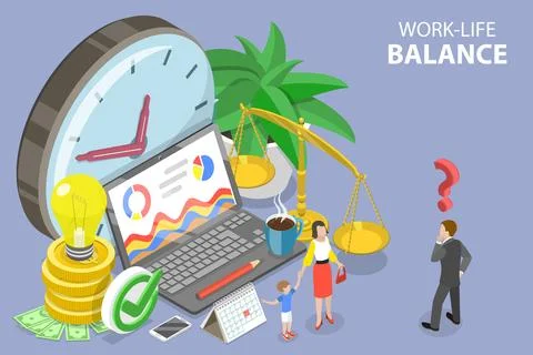 3D Isometric Flat Vector Conceptual Illustration of Work-Life Balance. Stock Illustration