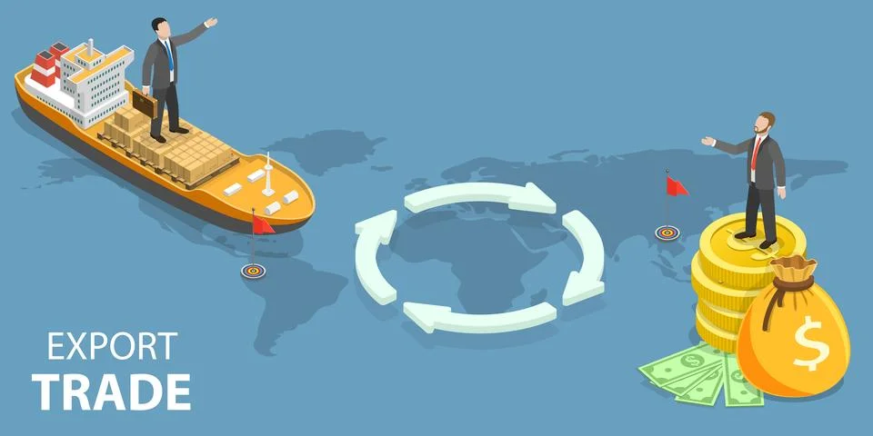 3D Isometric Flat Vector Conceptual Illustration of Export Trade. Stock Illustration