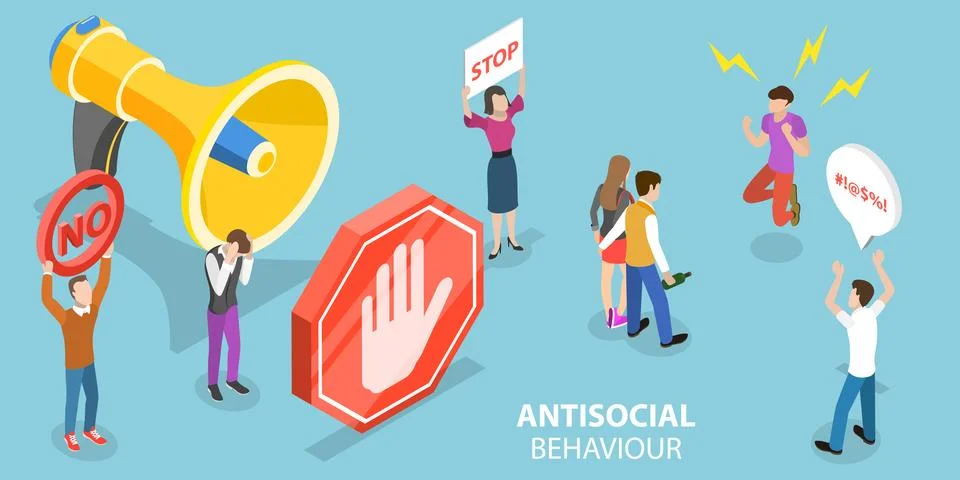 3D Isometric Flat Vector Conceptual Illustration of Antisocial Behaviour. Stock Illustration