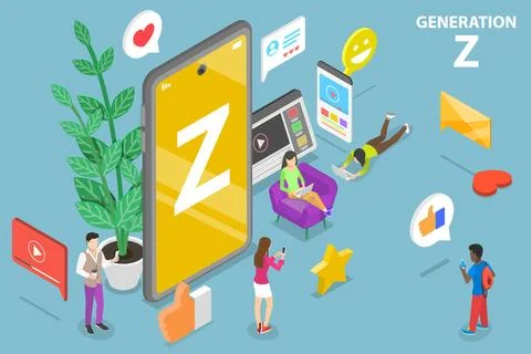 3D Isometric Flat Vector Conceptual Illustration of Generation Z. Stock Illustration