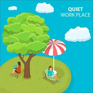3D Isometric Flat Vector Conceptual Illustration of Quiet Workplace. Stock Illustration