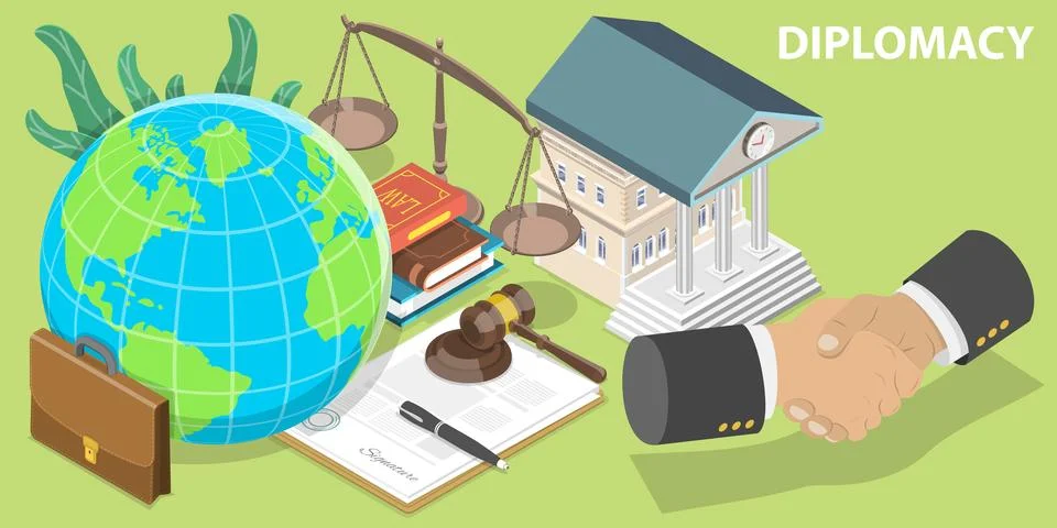 3D Isometric Flat Vector Conceptual Illustration of Diplomacy. Stock Illustration