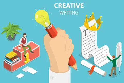 3D Isometric Flat Vector Conceptual Illustration of Creative Writing. Stock Illustration