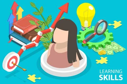 3D Isometric Flat Vector Conceptual Illustration of Learning Skills Development. Stock Illustration