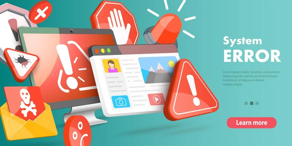 3D Isometric Flat Vector Conceptual Illustration of System Error. Illustrazione stock