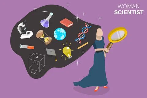 3D Isometric Flat Vector Conceptual Illustration of Woman Scientist. Stock Illustration