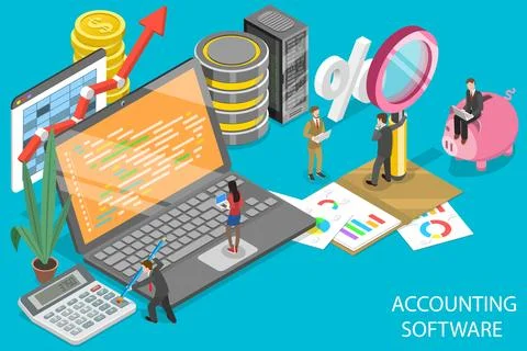 3D Isometric Flat Vector Conceptual Illustration of Accounting Software. Stock Illustration