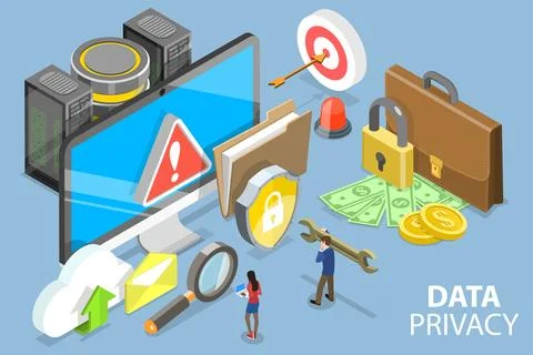 3D Isometric Flat Vector Conceptual Illustration of Data Protection Privacy. Stock Illustration