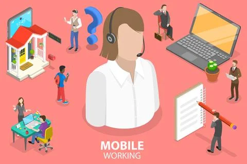 3D Isometric Flat Vector Conceptual Illustration of Mobile Working, Online Job. Stock Illustration