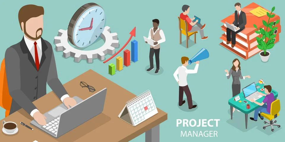 3D Isometric Flat Vector Conceptual Illustration of Project Management. Stock Illustration