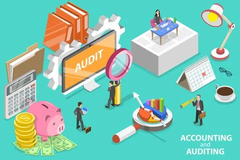 3D Isometric Flat Vector Conceptual Illustration of Accounting and Auditing. Stock Illustration