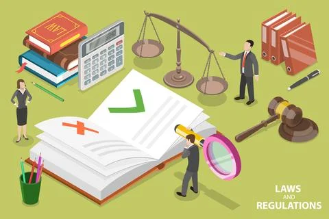 3D Isometric Flat Vector Conceptual Illustration of Law and Regulations. Stock Illustration