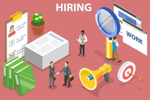 3D Isometric Flat Vector Conceptual Illustration of Hiring Process. Stock Illustration