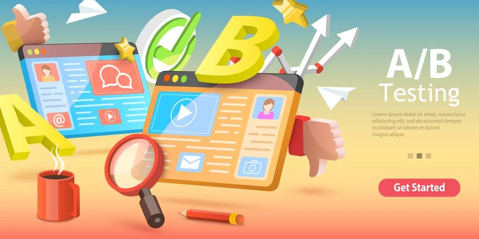 3D Isometric Flat Vector Conceptual Illustration of AB Testing, Split Test. Illustrazione stock