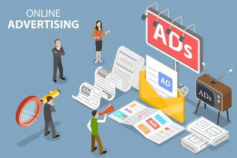 3D Isometric Flat Vector Conceptual Illustration of Offline Advertising. Stock Illustration