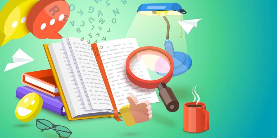 3D Isometric Flat Vector Conceptual Illustration of Dictionary Search. Stock Illustration