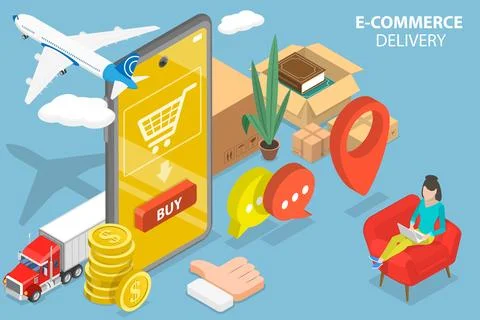 3D Isometric Flat Vector Conceptual Illustration of Ecommerce Delivery. Stock Illustration