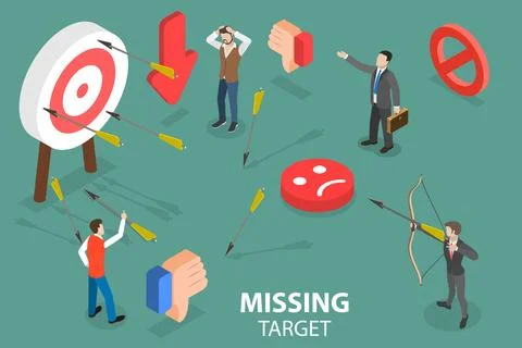 3D Isometric Flat Vector Conceptual Illustration of Missing Target. Stock Illustration