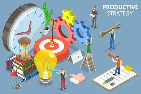 3D Isometric Flat Vector Conceptual Illustration of Productive Strategy. Stock Illustration