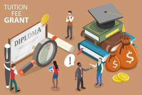 3D Isometric Flat Vector Conceptual Illustration of Tuition Fee Grant. Stock Illustration