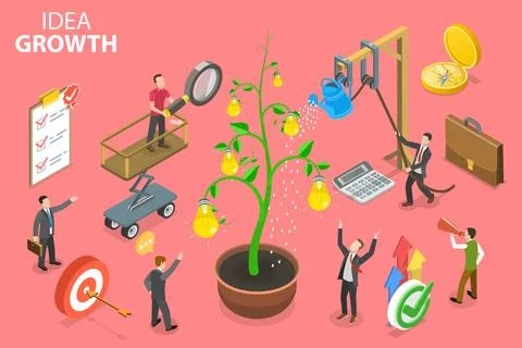3D Isometric Flat Vector Conceptual Illustration of Idea Growth. Stock Illustration