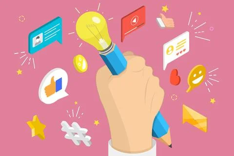 3D Isometric Flat Vector Conceptual Illustration of Creative Content Writing. Stock Illustration