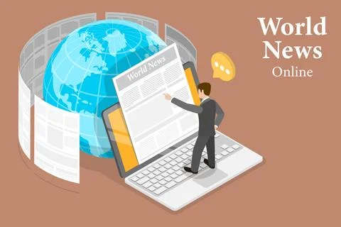 3D Isometric Flat Vector Conceptual Illustration of Online Latest News. Stock Illustration