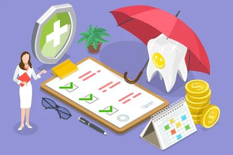 3D Isometric Flat Vector Conceptual Illustration of Dental Insurance Policy. Stock Illustration