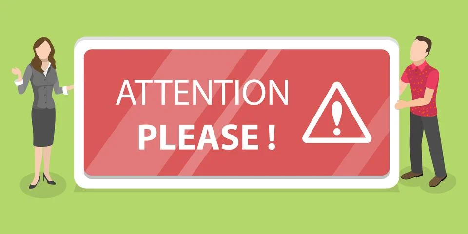 3D Isometric Flat Vector Conceptual Illustration of Attention Please Banner. Stock-Illustration