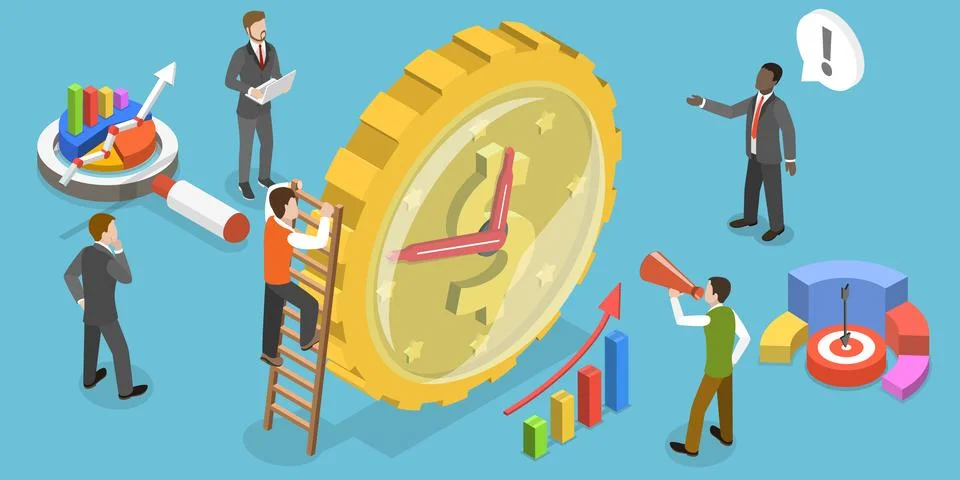 3D Isometric Flat Vector Conceptual Illustration of Time is Money. Stock Illustration