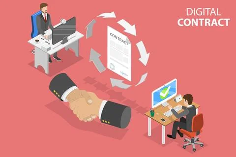 3D Isometric Flat Vector Conceptual Illustration of Smart Contract. Stock Illustration