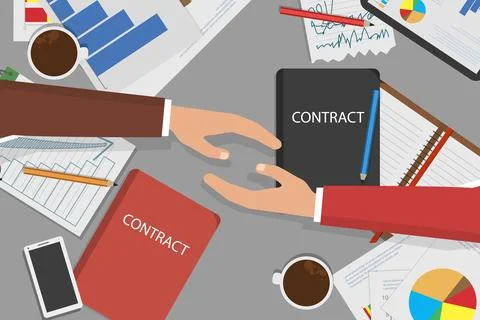 3D Isometric Flat Vector Conceptual Illustration of Contract Signing. Stock Illustration
