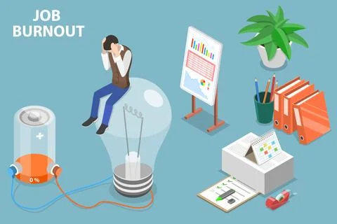 3D Isometric Flat Vector Conceptual Illustration of Depressed Man. Stock Illustration