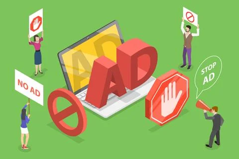 3D Isometric Flat Vector Conceptual Illustration of Ad Blocking. Illustrazione stock