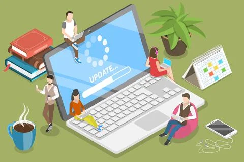 3D Isometric Flat Vector Conceptual Illustration of Software Update. Ilustração Stock