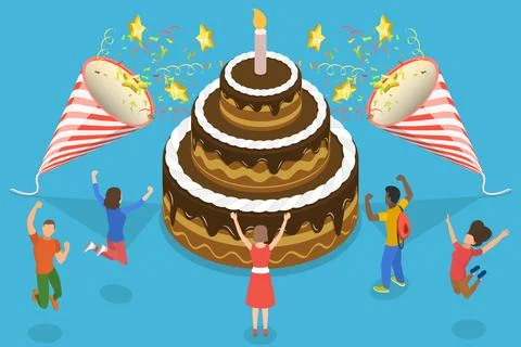 3D Isometric Flat Vector Conceptual Illustration of Happy Anniversary. Stock Illustration