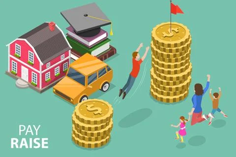 3D Isometric Flat Vector Conceptual Illustration of Salary Raise. Stock Illustration
