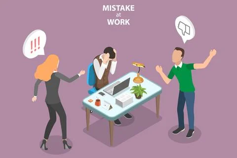 3D Isometric Flat Vector Conceptual Illustration of Mistake at Work. Stock Illustration