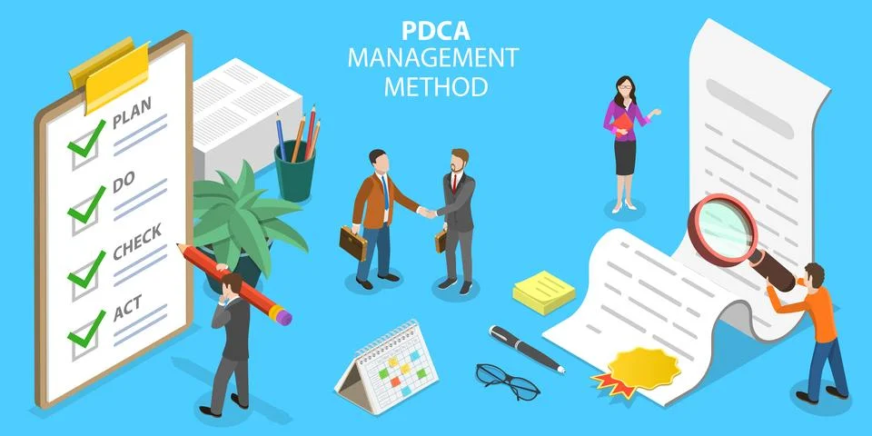 3D Isometric Flat Vector Conceptual Illustration of PDCA Management Method. Stock Illustration