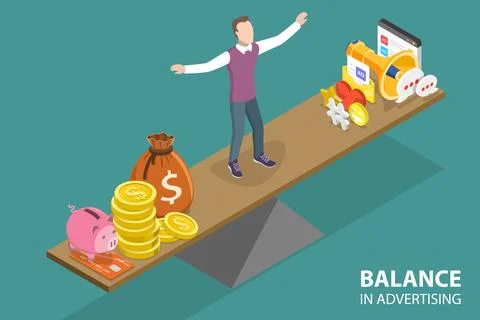 3D Isometric Flat Vector Conceptual Illustration of Ad Balance. Stock Illustration