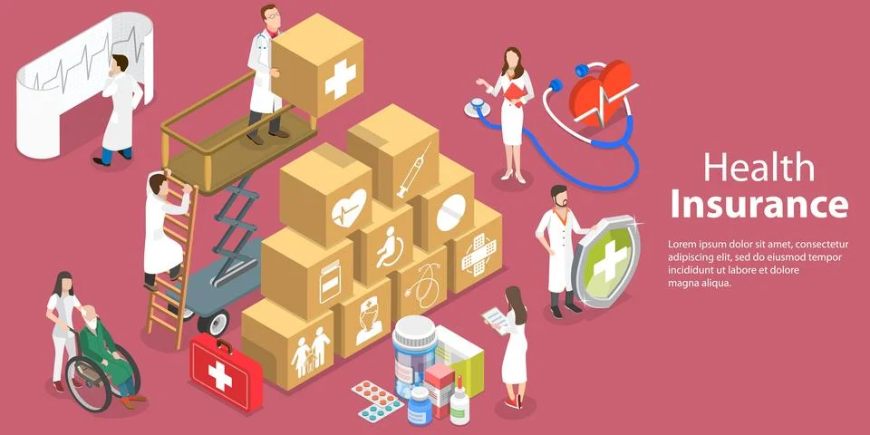 3D Isometric Flat Vector Conceptual Illustration of Health Insurance Plan Stock Illustration