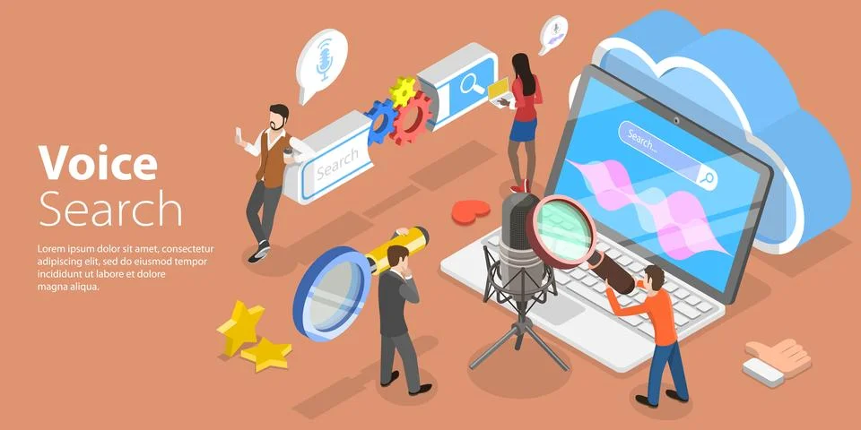 3D Isometric Flat Vector Conceptual Illustration of Voice Search Stock Illustration